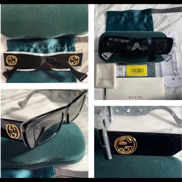 GUCCI CELEBS & INFLUENCERS FAV! SLIM RECTANGULAR IN SHINY BLACK SUNGLASSES 😎 - Picture 9 of 16